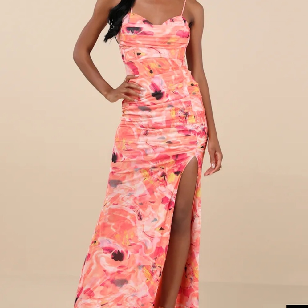 Lulu's Vibrant Pink Floral Maxi Dress